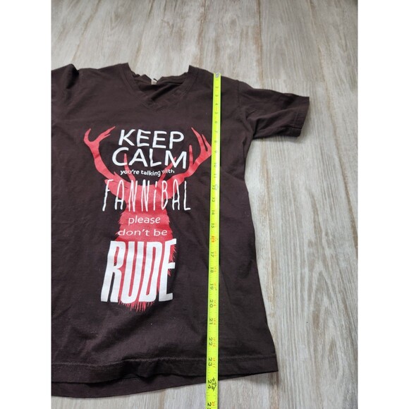 NBC Hannibal Fannibal Shirt V Neck Black Short Sleeve Keep Calm Womens sz M - Picture 6 of 7